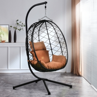 Luxus Hängesessel NEW XXL Gestell mit Korb Schwarz und Kissen Braun