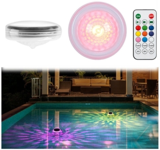 QUBEBU Pool-Lampe Schwimmende Poolbeleuchtung Solar, 2er Set, IP67 Wasserdichtes, RGB, LED fest integriert, Unterwasser RGB Pool Scheinwerfer Auf Dem Wasser Treiben, 2 Stück, IP67 Wasserdicht Poolleuchte Solar mit Fernbedienung, 2Stk