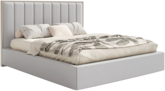 Selsey 'Togents' Polsterbett 180x200 mit Veloursbezug, Bettkasten und LED, Hellgrau