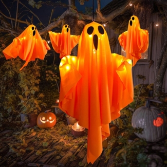 MUPOO Lichterkette LED-Lichterkette Halloween Deko,Geister Laterne beleuchtet, Halloween Hängender Geister