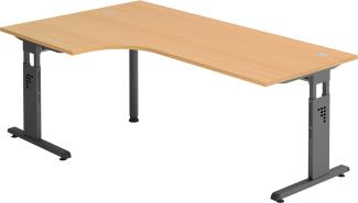 bümö® Eckschreibtisch O-Serie höhenverstellbar, Tischplatte 200 x 120 cm in Buche, Gestell in graphit