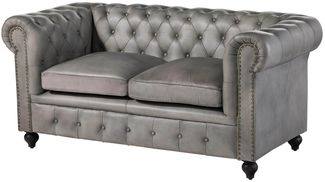 Sofa 2-Sitzer Echtleder 158 x 82 x 75 grau CHESTERFIELD #202