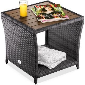 Casaria® Beistelltisch Grau Wetterfest Klein Holz Polyrattan Akazie 45 x 45 x 40 cm 80kg Belastbarkeit Outdoor Tisch Gartentisch Balkontisch Gartenmöbel
