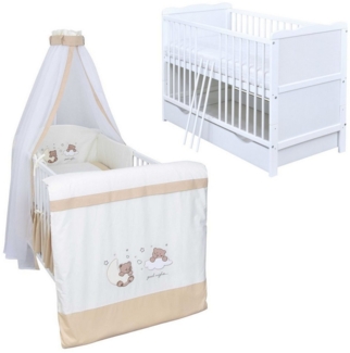 Baby-Delux Komplettbett Babybett Jack Schublade Komplettset, 11-tlg, Kinderbett 70x140 cm weiß, Bettset verschiedene Designs