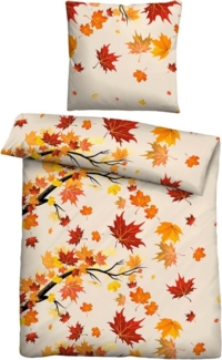 Traumhaft schlafen - Castell - Markenbettwäsche Polycotton Biber 0351122 HERBSTBLÄTTER, orange-rot, 1x 135x200 cm + 1x 80x80 cm