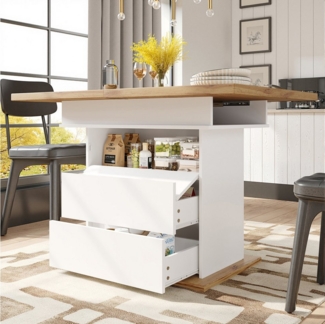 KLAM HOME Esstisch Teleskoptisch(110-140×80cm), klappbarer Küchentisch für 4-6 Personen (Ausziehbarer Esstisch, für Küche und Wohnzimmer), Esstisch mit drei Ablageebenen, platzsparender Küchentisch