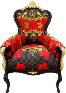 Pompöös by Casa Padrino Luxus Barock Sessel Rosen Schwarz / Rot / Gold - Pompööser Barock Sessel designed by Harald Glööckler