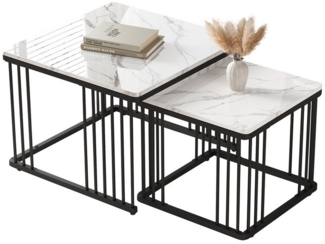 Yorbay Couchtisch 2er Set Quadratisch, Moderne Wohnzimmertisch mit Marmor Furnier