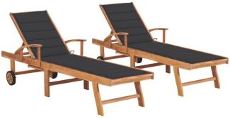 vidaXL Sonnenliegen 2 Stk. mit Auflagen Anthrazit Massivholz Teak 3073186