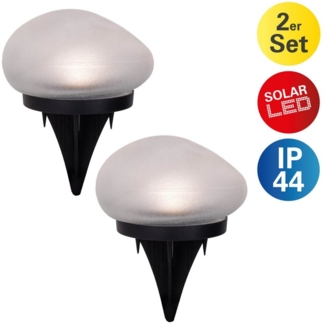 näve LED Solarleuchte Guri, Tageslichtsensor, LED fest integriert, Warmweiß, 2er Set Dekoerdspieß, transparent/schwarz, Glassteinoptik, warmweiß
