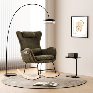 STILVORA Schaukelstuhl Schaukelsessel wohnzimmer Relaxsessel mit Kopfstütze & Taschen,grün (Schaukelstuhl mit hoher Rückenlehne), Kopfstütze und Lendenkissen Teddyplüsch