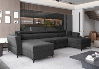 AX LIVING Ecksofa klein mit Schlaffunktion Ribella 345 cm Anthrazit U-Form