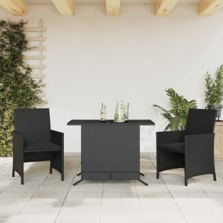 vidaXL 3-tlg. Bistro-Set mit Kissen Schwarz Poly Rattan 365117