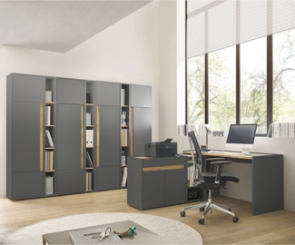 Lomadox Büromöbel-Set CRISP-61, (Spar-Set, 10-tlg, Schreibtisch Regal Aktenschrank Kommode Aktenregal), Büroausstattung Büroschrank Set anthrazit mit Eiche, grifflose Optik