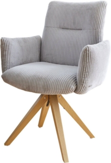 Drehstuhl Jova-Flex mit Armlehnen Cord Silbergrau Holzgestell kantig Natur 180° drehbar Taschenfederkern
