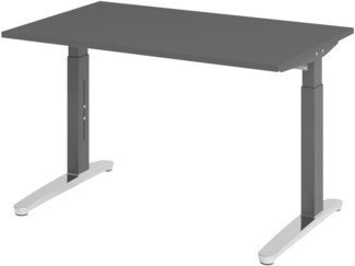 bümö manuell höhenverstellbarer Schreibtisch 120x80 in graphit Gestell in graphit/alu - PC Tisch höhenverstellbar & klein, höhenverstellbarer Tisch Büro, kleiner Computertisch verstellbar, X12-G-GC