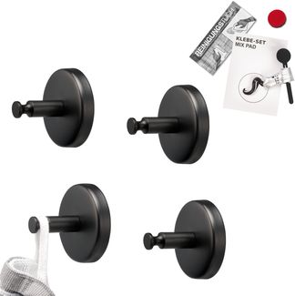 Bad-Serie PIAZZA BLACK – Handtuchhaken 4er Set inkl. Klebeset, aus Edelstahl matt schwarz