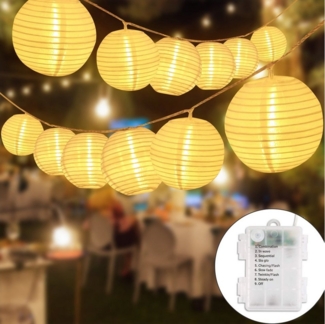 Salcar LED-Lichterkette LED Lichterkette Lampion Außen, Solar-, Batterie-, Steckdosen-Betrieb, 40-flammig, 10M 40 LED-Lampions, IP44, 8 Modi, Timer, Batteriebetrieb