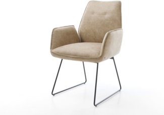 Esszimmerstuhl Zoa-Flex Mikrofaser Beige Vintage Kufengestell Schwarz Taschenfederkern