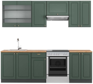 Küchenzeile Fame-Line Grün-Gold Landhaus/Anthrazit 240 cm , AP Eiche Vicco