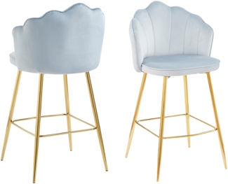 Barhocker Hellgrau 2er Set 52 x 54 cm Samt Muscheldesign Metallgestell Gold
