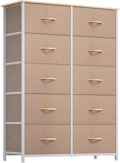 YITAHOME Kommode mit Schubladen, Schrank mit 10 Schubladen aus Stoff, Aufbewahrungskommode Industrial Stil für Schlafzimmer, Wohnzimmer, Kinderzimmer, Flur, Aufbewahrungsschrank (Beige)