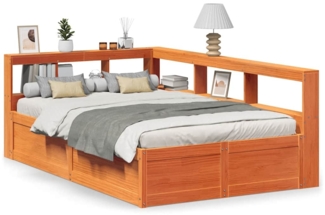 vidaXL Massivholzbett mit Regal ohne Matratze Wachsbraun 140x190 cm 3324474