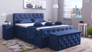 Meisterbetten Boxspringbett Babo 100x200 in WT-Dunkel Blau, Matratzenbezug Nano, Komfortschaum-Topper, mit Fussteil