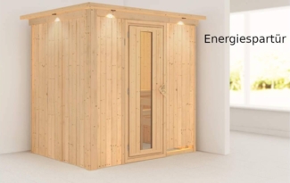 Karibu Sauna Bodin mit Dachkranz ohne Ofen Bronzierte Ganzglastür