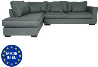 Ecksofa HWC-J58, Couch Sofa mit Ottomane links, Made in EU, wasserabweisend 295cm ~ Stoff/Textil grau