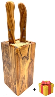Olivenholz-erleben Messerblock DESIGN eckig, aus Olivenholz (1tlg), Flexible Holzspieße für sichere und schonende Messeraufbewahrung