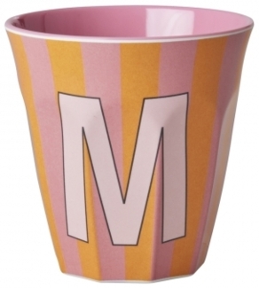 Rice Melamin Becher Buchstabe M / Streifen / Pink 250ml