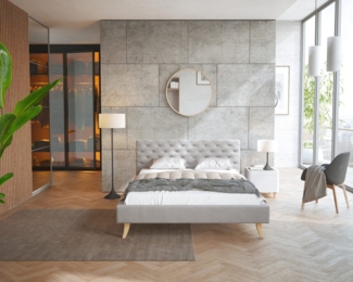 FDM Polsterbett Kalifornia Bettrahmen 120x200, 140x200, 160x200, 180x200cm (MADE IN EU - mit hochwertigem Velours Bezug, Bettrahmen, Bett, Optional mit Matratze bestellbar, mit großen gepolsterten Kopfteil aus hochwertigem Veloursstoff), Holzrahmen mit...