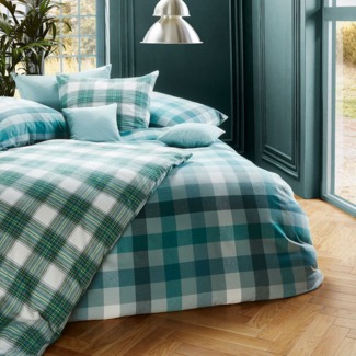Fleuresse gewebte Edelflanell Bettwäsche Lech Karo forest | 200x220 cm + 2 x 80 x 80 cm