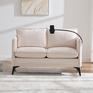 Doppelsofa aus weichem Chenille-Stoff mit dicker Polsterung, integrierte verstellbare Handyhalterung, doppelte Ablagefächer,Beige