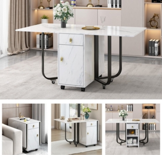 Flieks Esstisch (1-St, ausziehbar Tisch 43~150x80x76 cm, mit Riemenscheibe), klappbarer Küchentisch mit 2 Schubladen und Aufschrank Schreibtisch