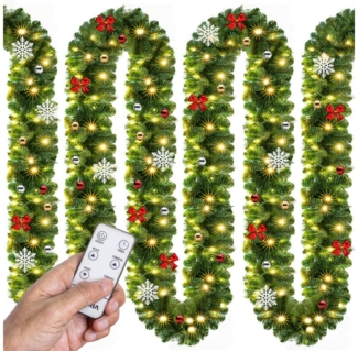Kunstgirlande, Casaria, Höhe 28 cm, Weihnachtsgirlande geschmückt mit Fernbedienung 5m 80 LED Warmweiß
