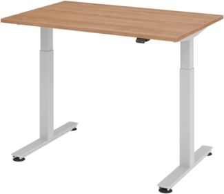bümö elektrisch höhenverstellbarer Schreibtisch Nussbaum 120x80 cm, Gestell: Silber - Büroschreibtisch höhenverstellbar elektrisch, elektrischer Bürotisch & Gaming Tisch, Stehschreibtisch, XMST-12-N-S