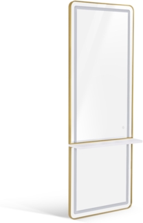 BarberPub Wandspiegel mit Beleuchtung, Ganzkörperspiegel mit Aluminiumrahmen, Großer Spiegel mit Ablage, Touch-Schalter, 3 Lichtfarben Dimmba, J6271,(Weiß-Gold)