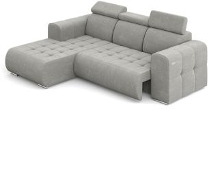 MEBLINI Elektrische Schlafcouch - Ecksofa mit Schlaffunktion - Sofa mit Relaxfunktion und Kopfstützen - Couch L-Form - Eckcouch - Wohnlandschaft - MADELINE - 266x200x93cm Links - Hellgrau Samt