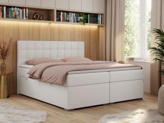 Boxspringbett, Doppelbett, Polsterbett mit Kopfstütze - CARMEN - 120x200cm - Weiß Kunstleder - H4