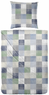 Biber Bettwäsche Karo 155 x 220 cm grün/blau