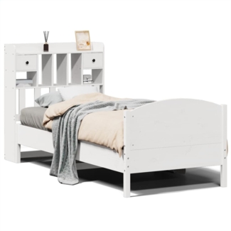 vidaXL Massivholzbett mit Regal ohne Matratze Weiß 90x200 cm Kiefer 3323162
