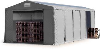 Lagerzelt 8x12 m Zelthalle Industriezelt mit Oberlicht 3,6m Seitenhöhe PVC Plane 850 N grau 100% wasserdicht mit Reißverschlusstor
