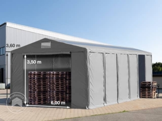 Lagerzelt 8x12 m Zelthalle Industriezelt mit Oberlicht 3,6m Seitenhöhe PVC Plane 850 N grau 100% wasserdicht mit Reißverschlusstor