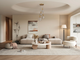 Vente-unique - Hängeleuchte - Metall & Rauchglas - 4 Kugeln - 48 x 140 cm - Goldfarben & Rauchgrau- GALRON