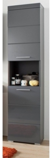 trendteam Hochschrank Amanda (Badschrank in grau, 2-türig, 37 x 190 cm) Hochglanz