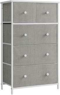 SONGMICS Kommode, Aufbewahrungsschrank, 5 Stoffschubladen, für Flur, Wohnzimmer, hellgrau-weiß LTS514L10