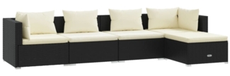 vidaXL 5-tlg. Garten-Lounge-Set mit Kissen Poly Rattan Schwarz 3101655