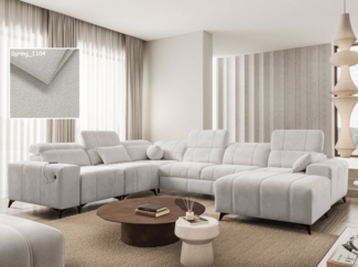 Möbel für Dich Wohnlandschaft Wohnlandschaft XXL Dafne 8 in U-Form mit USB, mit freistellbarem Hocker, 2 Bettkästen und verstellbaren Kopfstützen